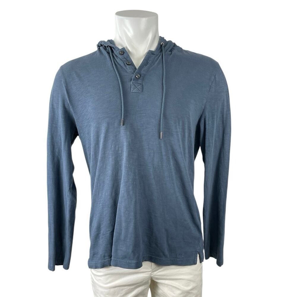 Michael Kors Men's Blue Long Sleeve Hoodie Hooded Henley Sweatshirt Top Size M